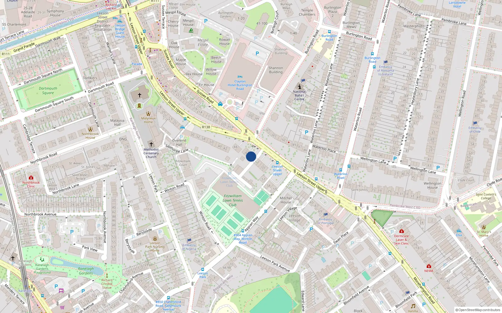 Overhead map showing the location of 49 Leeson Street Upper, Dublin