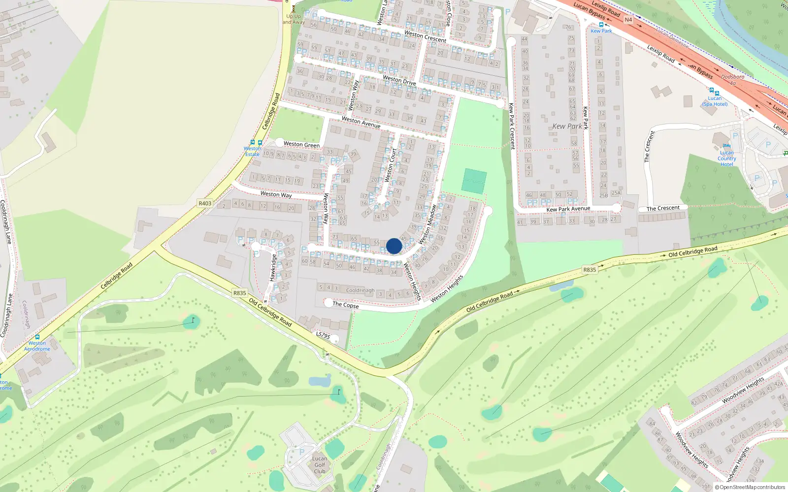 Overhead map showing the location of 49 Weston Meadow, Lucan, Dublin