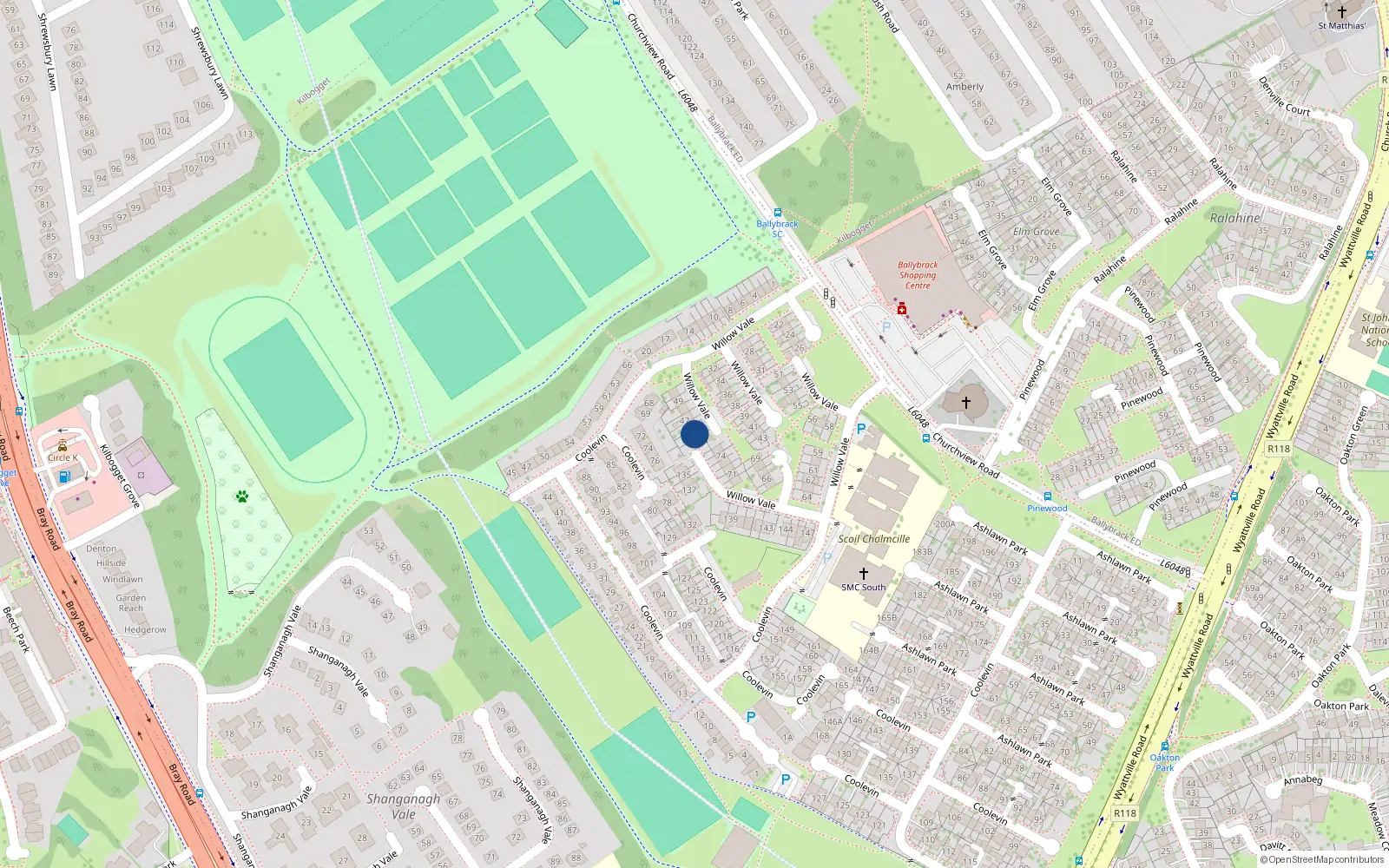 Overhead map showing the location of 49 Willow Vale, County Dublin