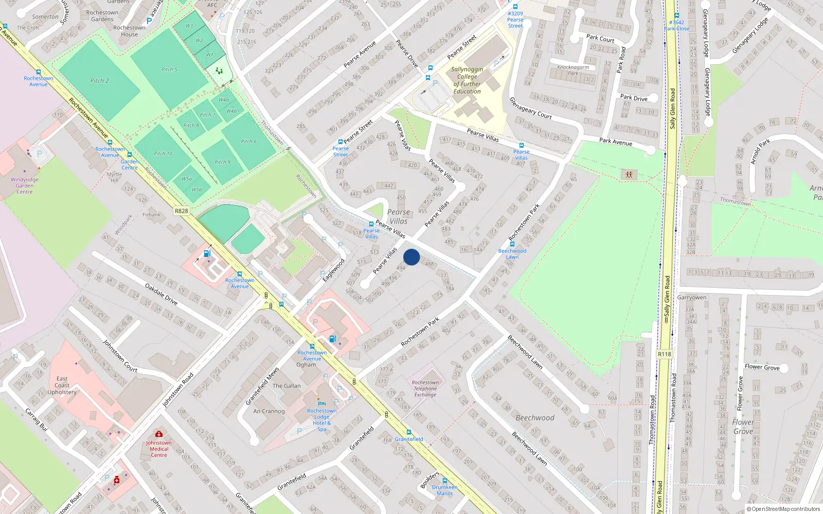 Overhead map showing the location of 491 Pearse Villas, Sallynoggin, Dublin