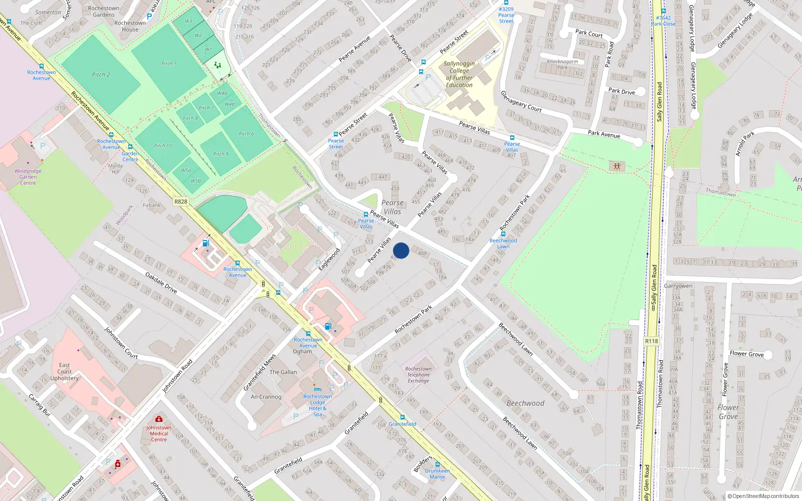 Overhead map showing the location of 492 Pearse Villas, Sallynoggin, Dublin