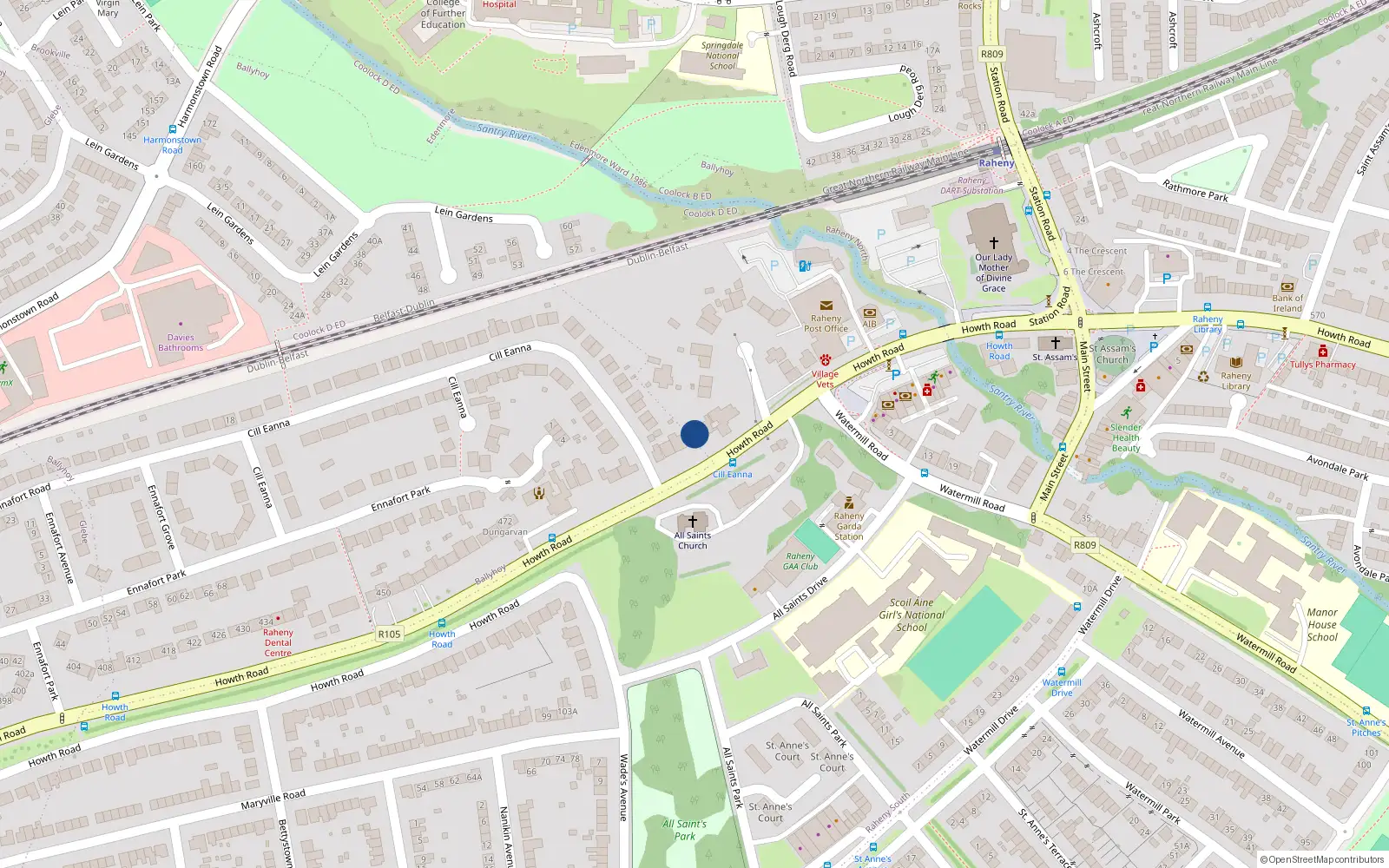 Overhead map showing the location of 494 Howth Road, Raheny, Dublin 5