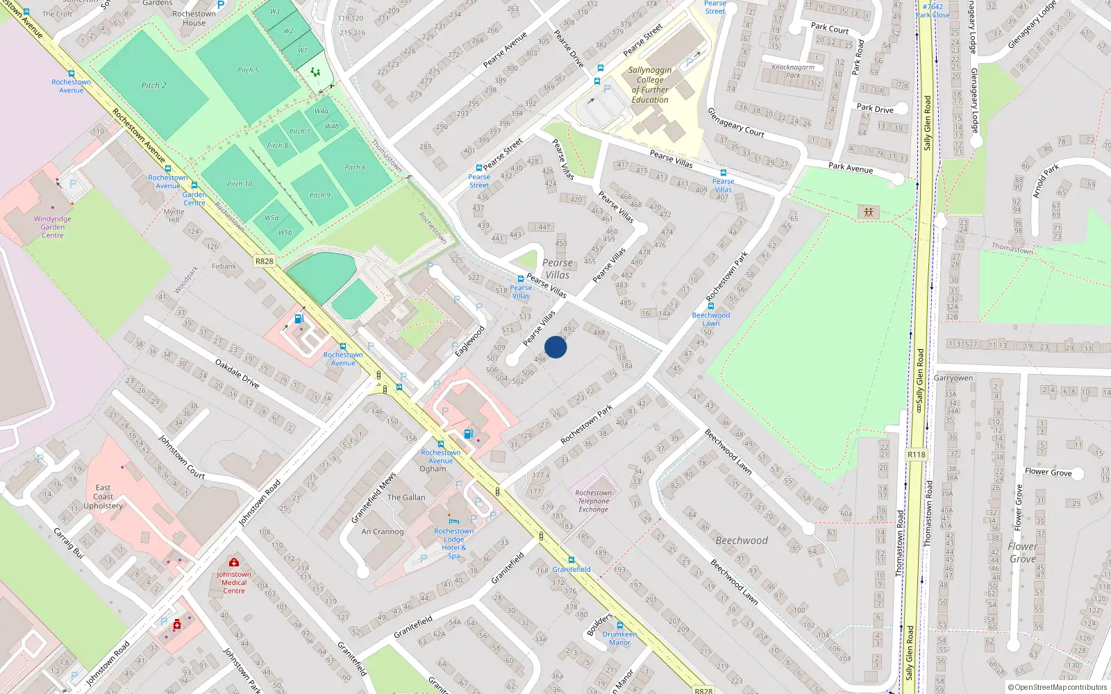 Overhead map showing the location of 495 Pearse Villas, Sallynoggin