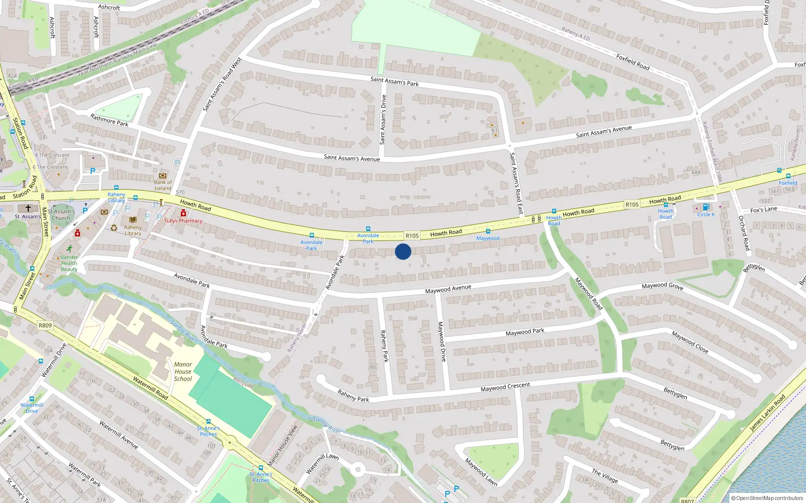 Overhead map showing the location of 497 Howth Road, Raheny, Dublin 5