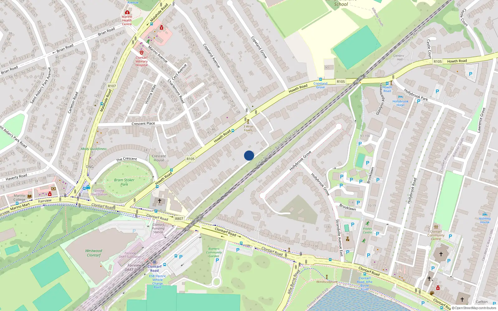 Overhead map showing the location of 49A Charlemont Lane, Clontarf