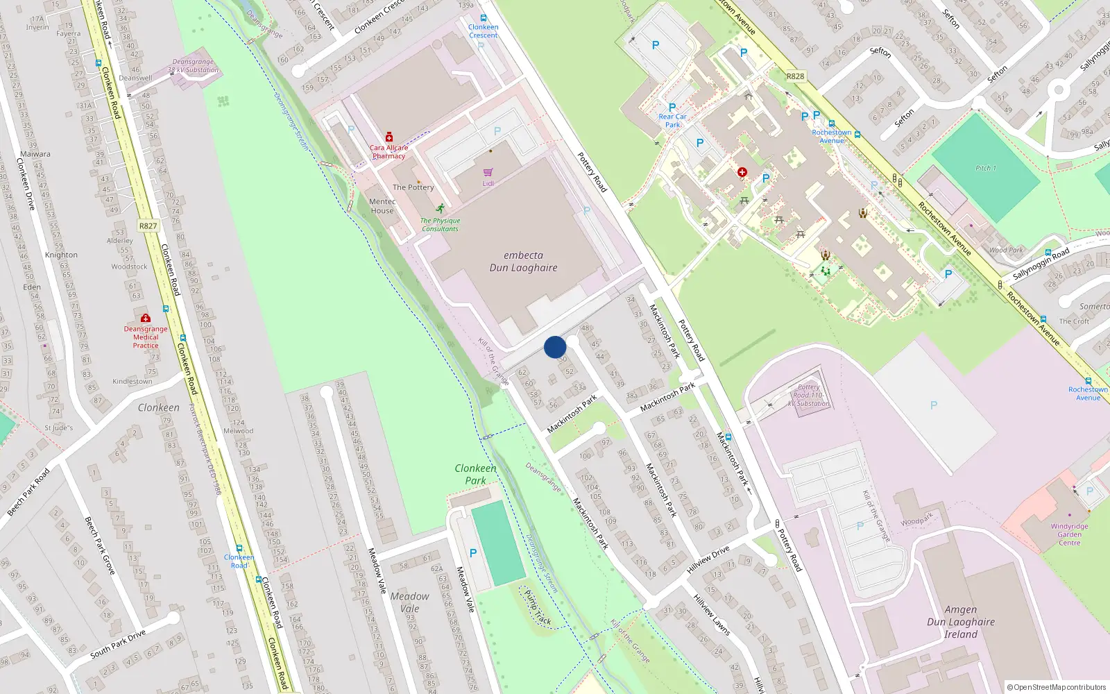 Overhead map showing the location of 49A Mc Intosh Park, Dun Laoire