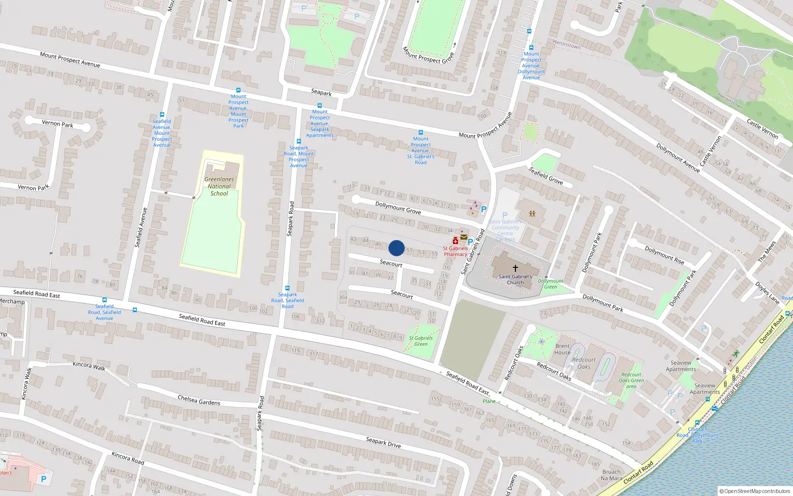 Overhead map showing the location of 49seacourt, Clontarf, Dublin 3