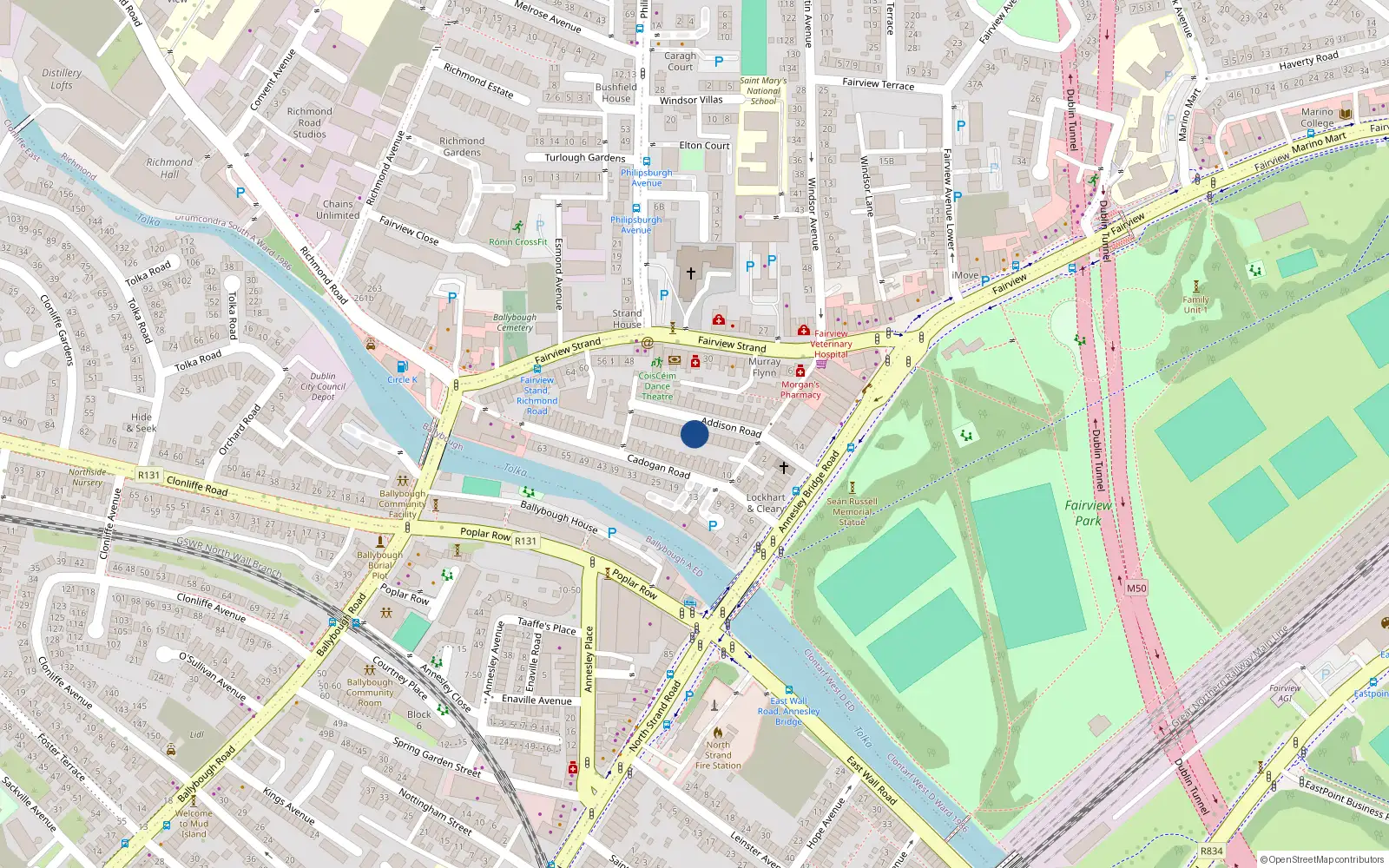 Overhead map showing the location of 12 Addison Road, Dublin 3