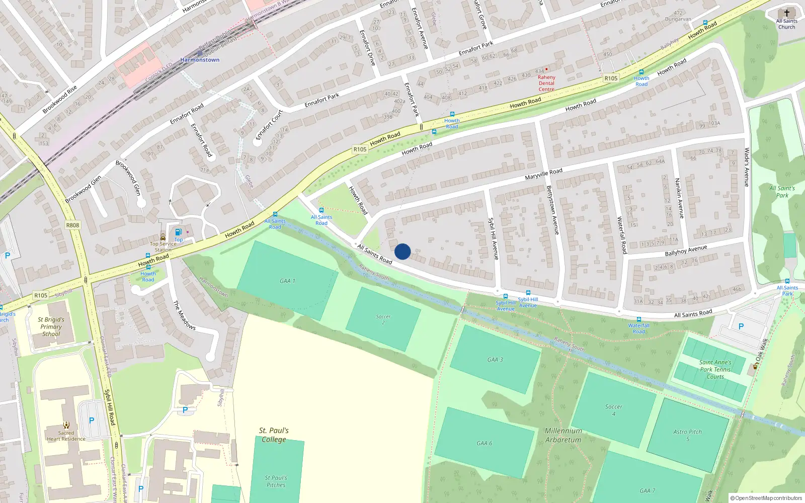 Overhead map showing the location of 4A All Saints Road, Dublin 5