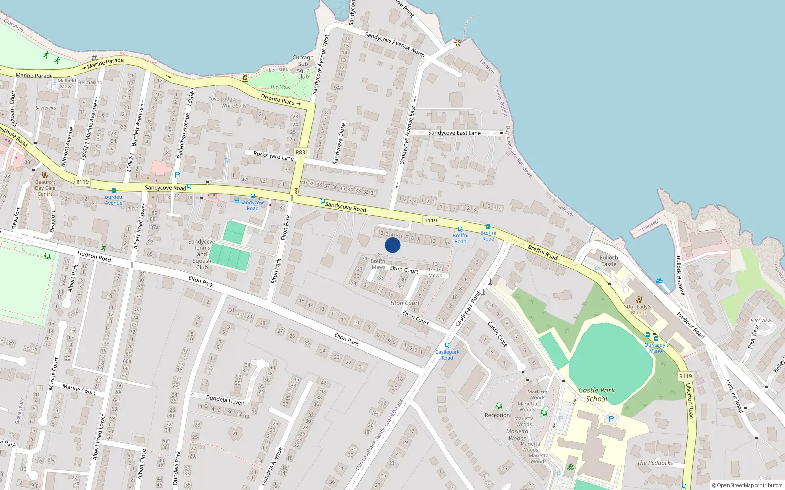 Overhead map showing the location of 4A Breffni Terrace, Sandycove, Co Dublin