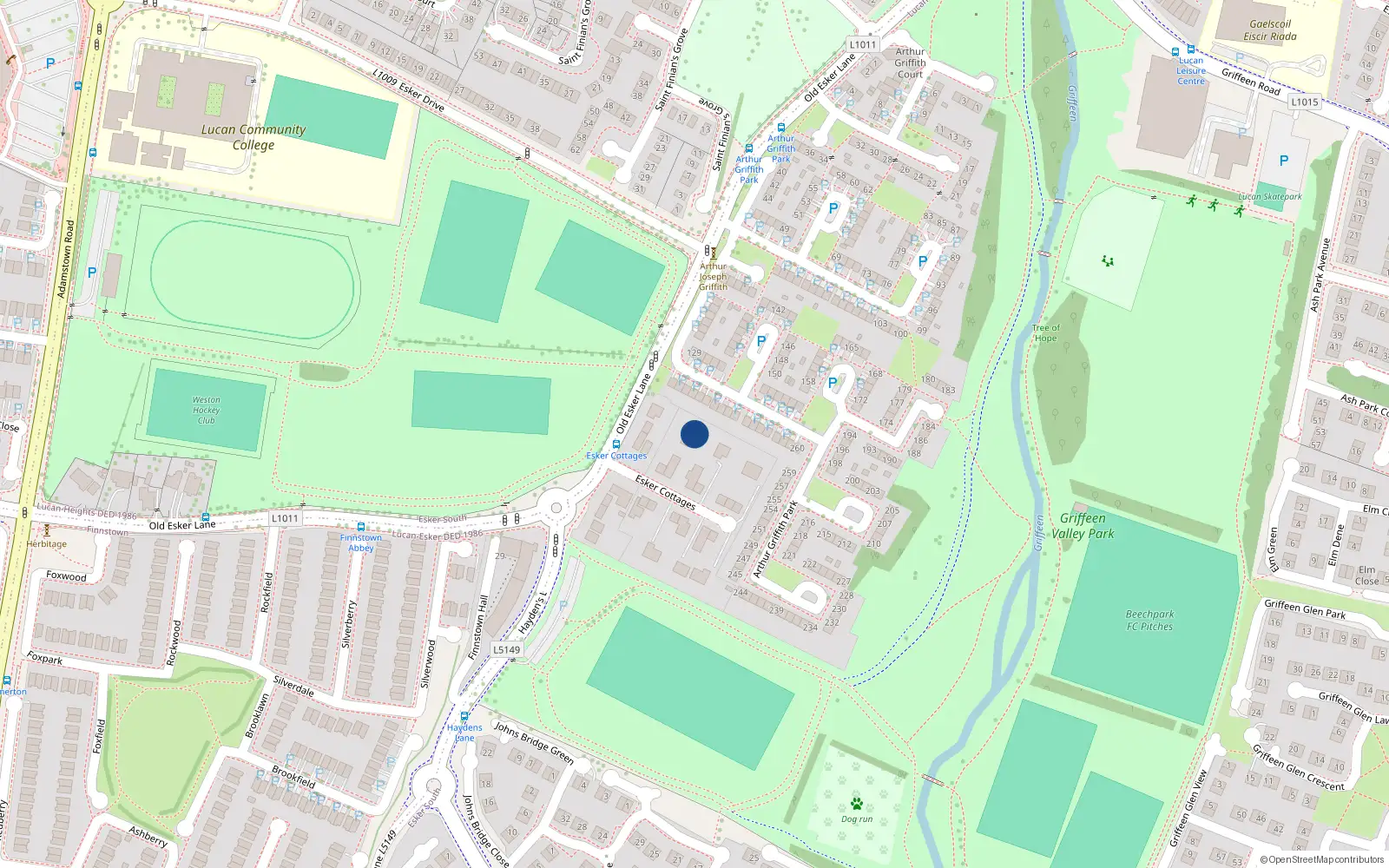 Overhead map showing the location of 4A Esker Cottages, Lucan, Dublin