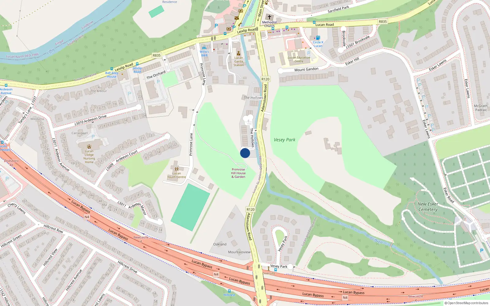 Overhead map showing the location of 4A the Hollows, Newcastle Road, Lucan