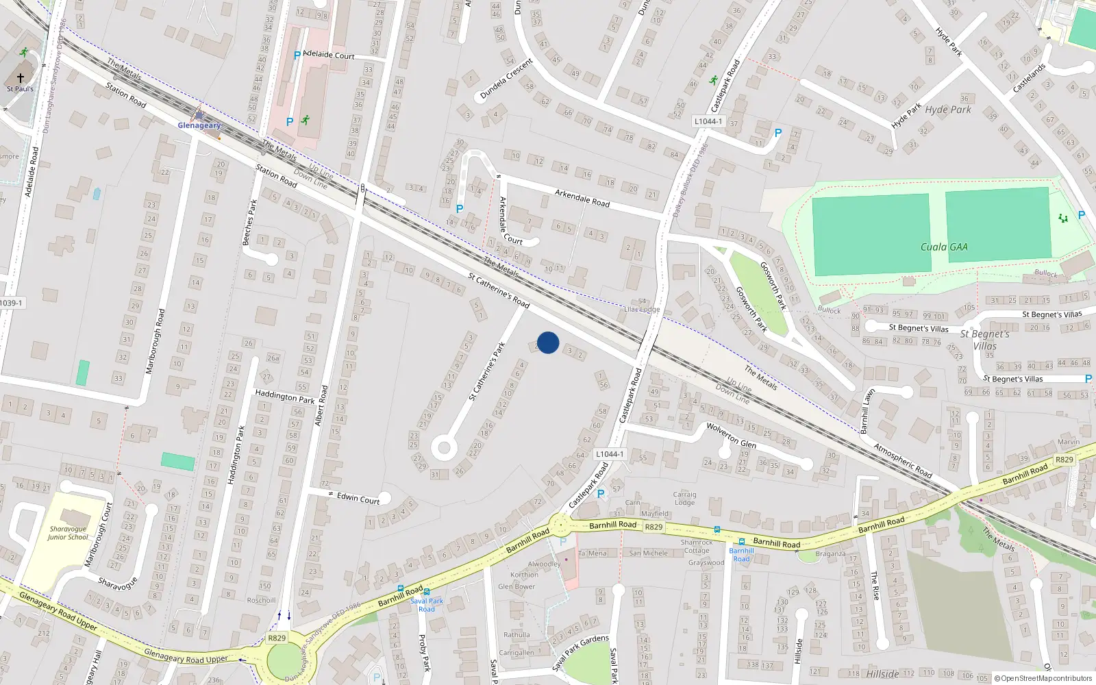Overhead map showing the location of 4B St Catherine's Road, Glenageary, Co Dublin