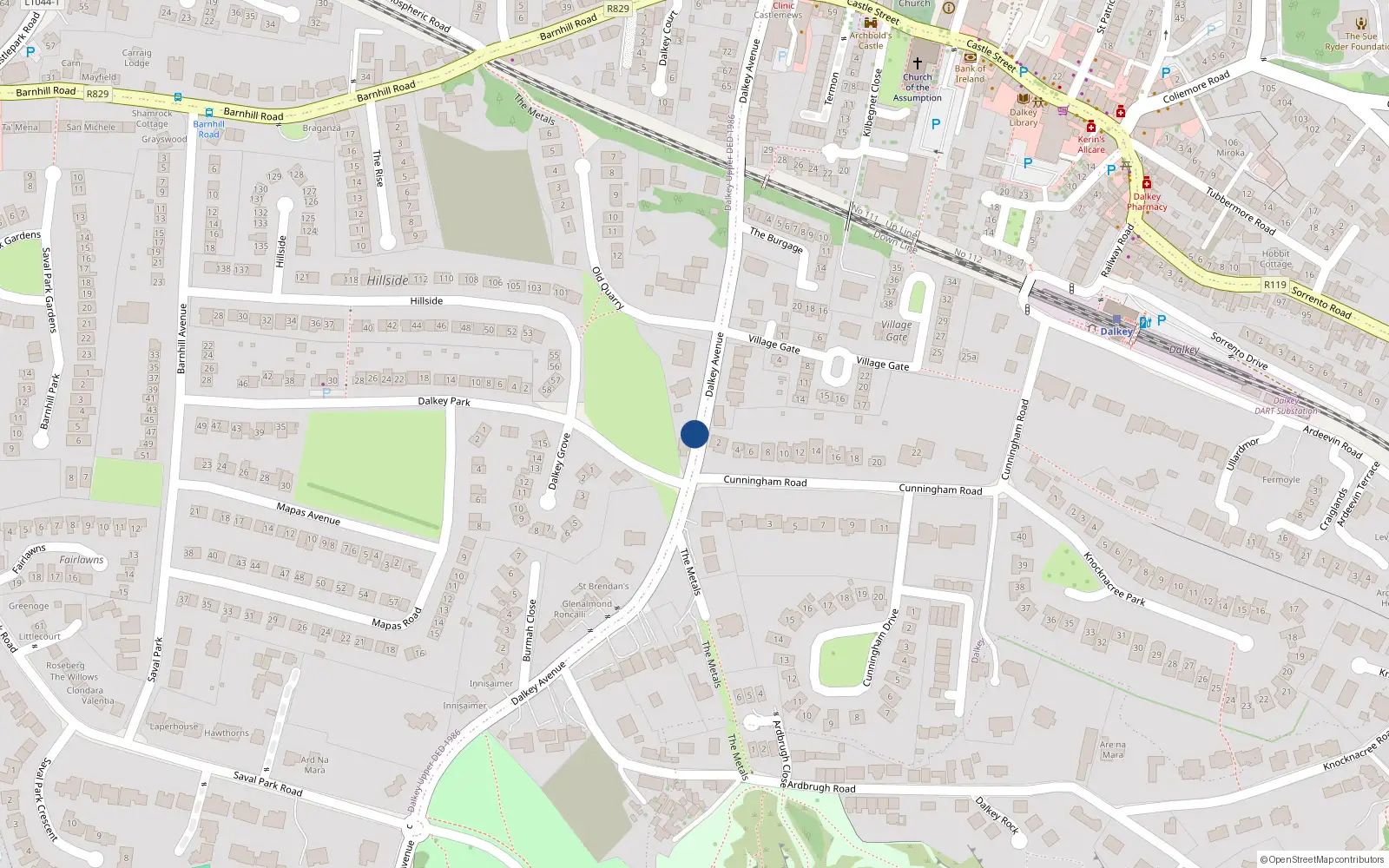 Overhead map showing the location of 4castle Close, Dalkey