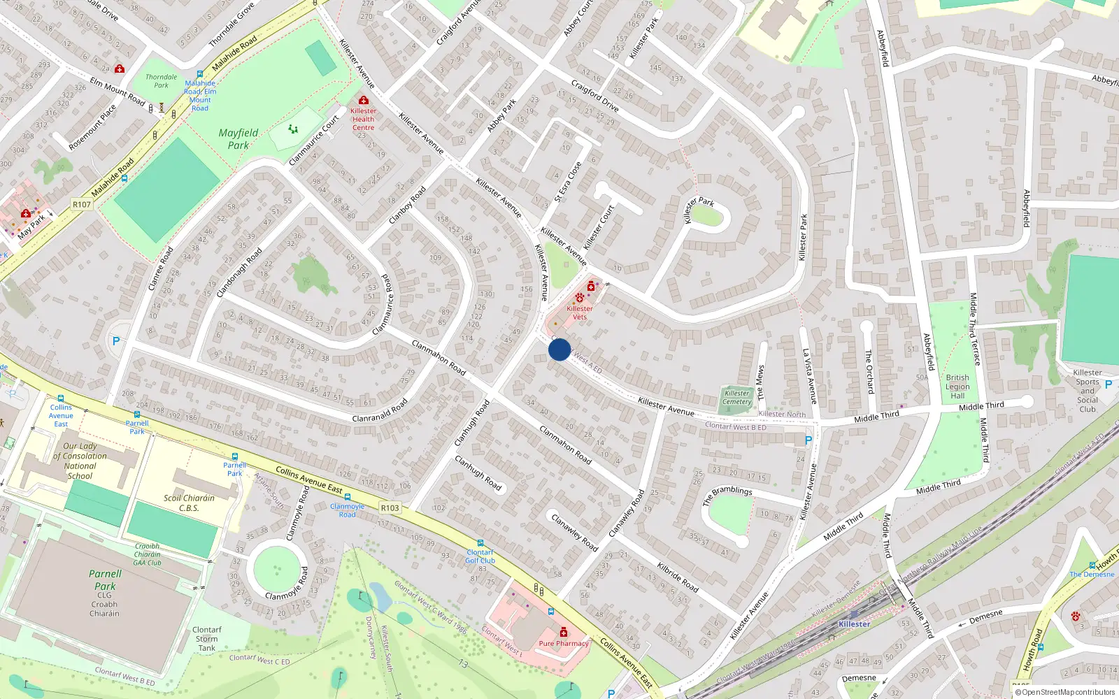 Overhead map showing the location of 4st Esra Close, Killester Avenue, Killester