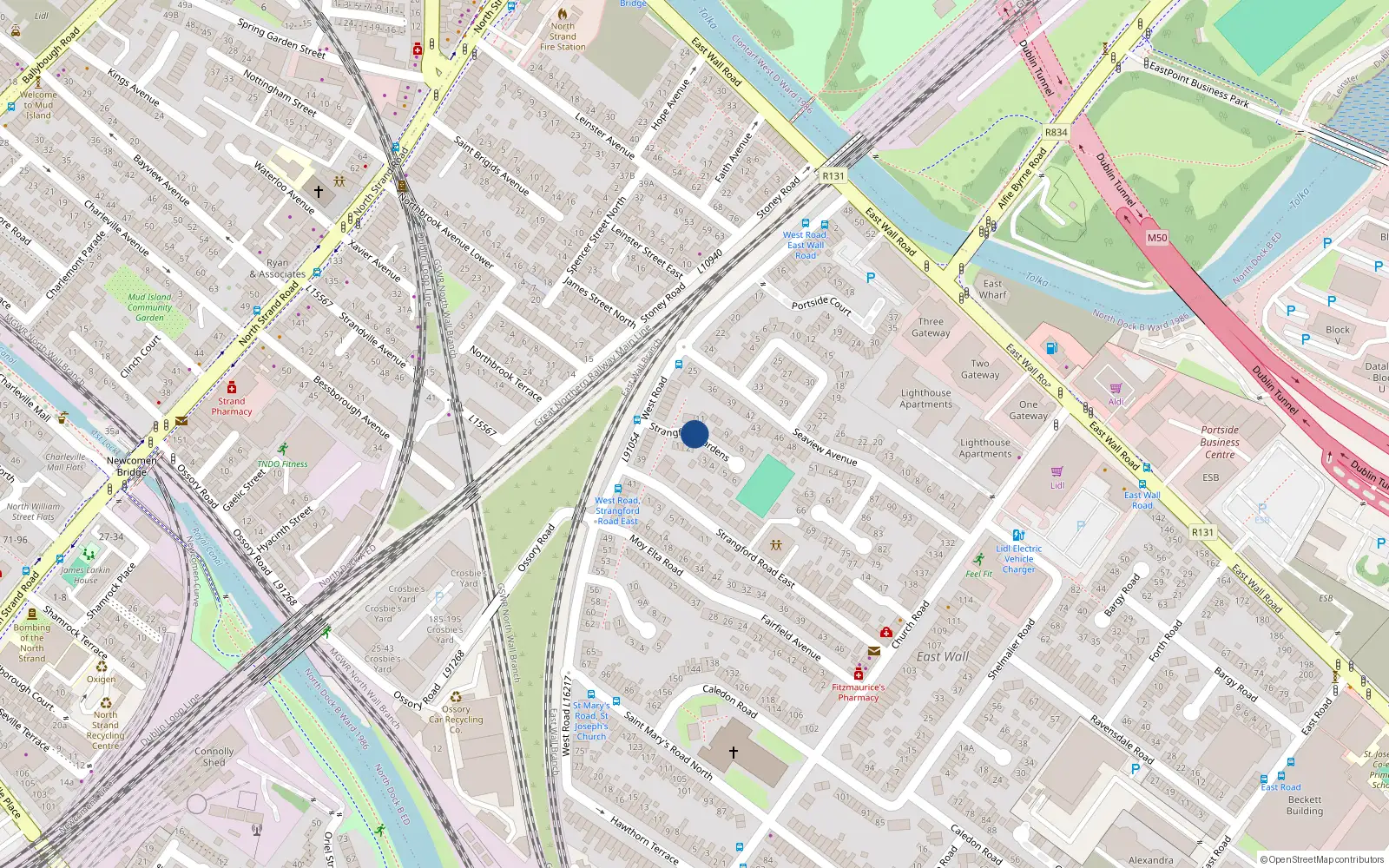 Overhead map showing the location of 4st Muras Terrace, Strangford Gardens, East Wall Dublin 3