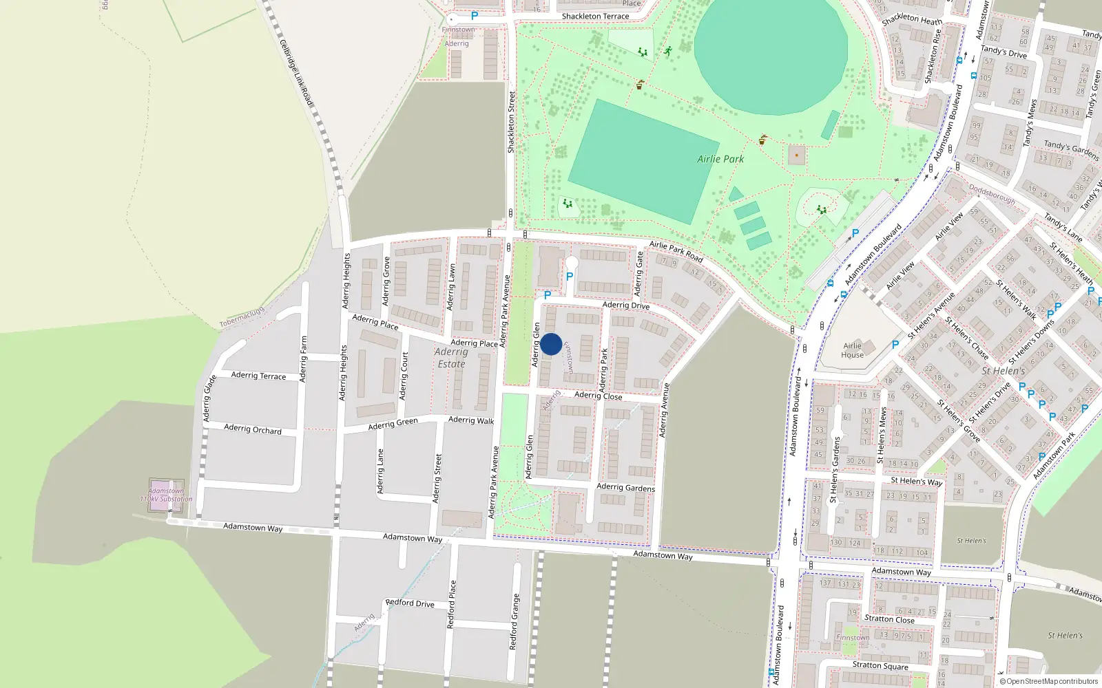 Overhead map showing the location of 5 Aderrig Glen, Lucan