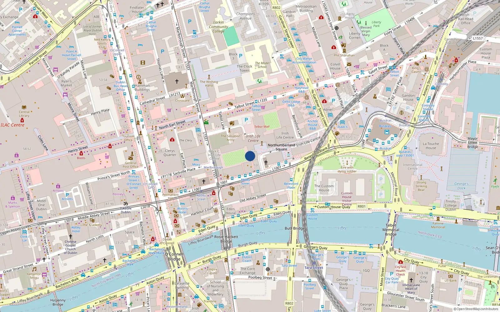 Overhead map showing the location of 5 Abbey Court, Irish Life Centre, Abbet Street Lower