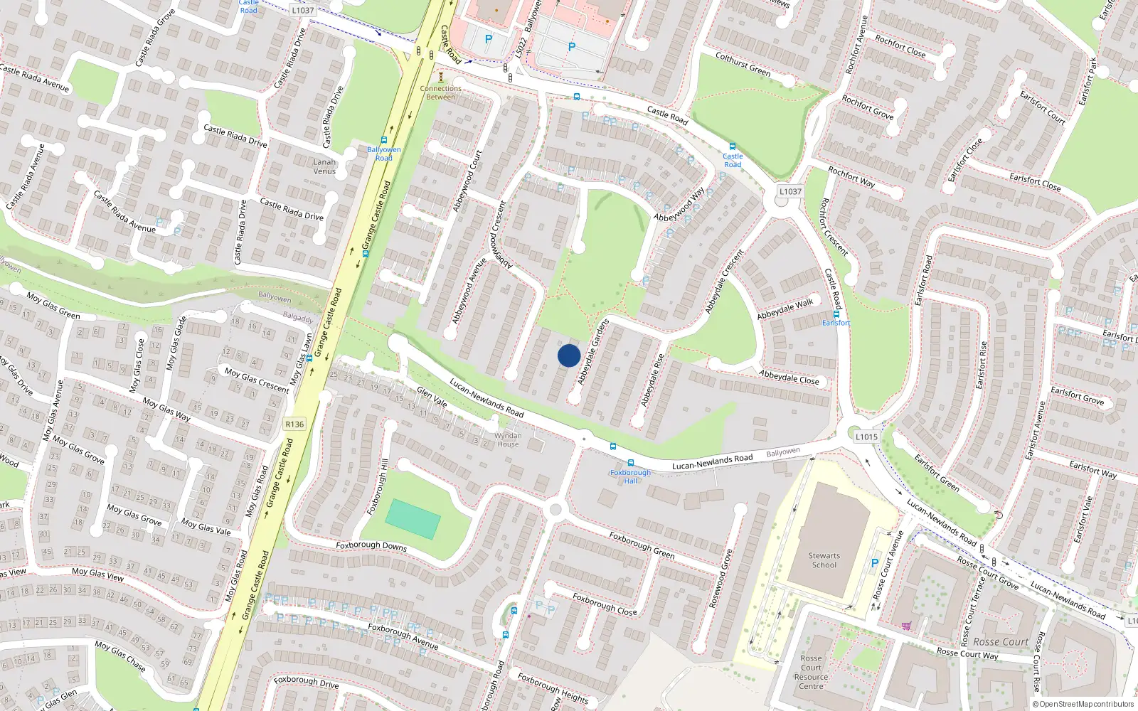 Overhead map showing the location of 5 Abbeydale Gardens, Lucan