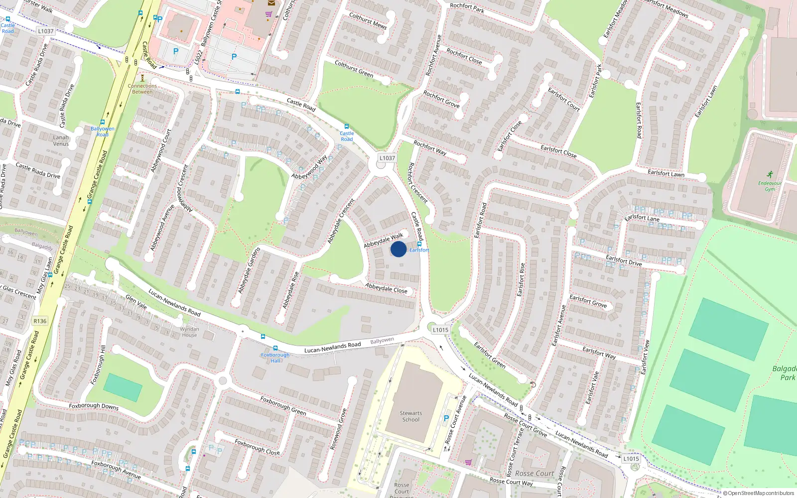 Overhead map showing the location of 5 Abbeydale Walk, Lucan