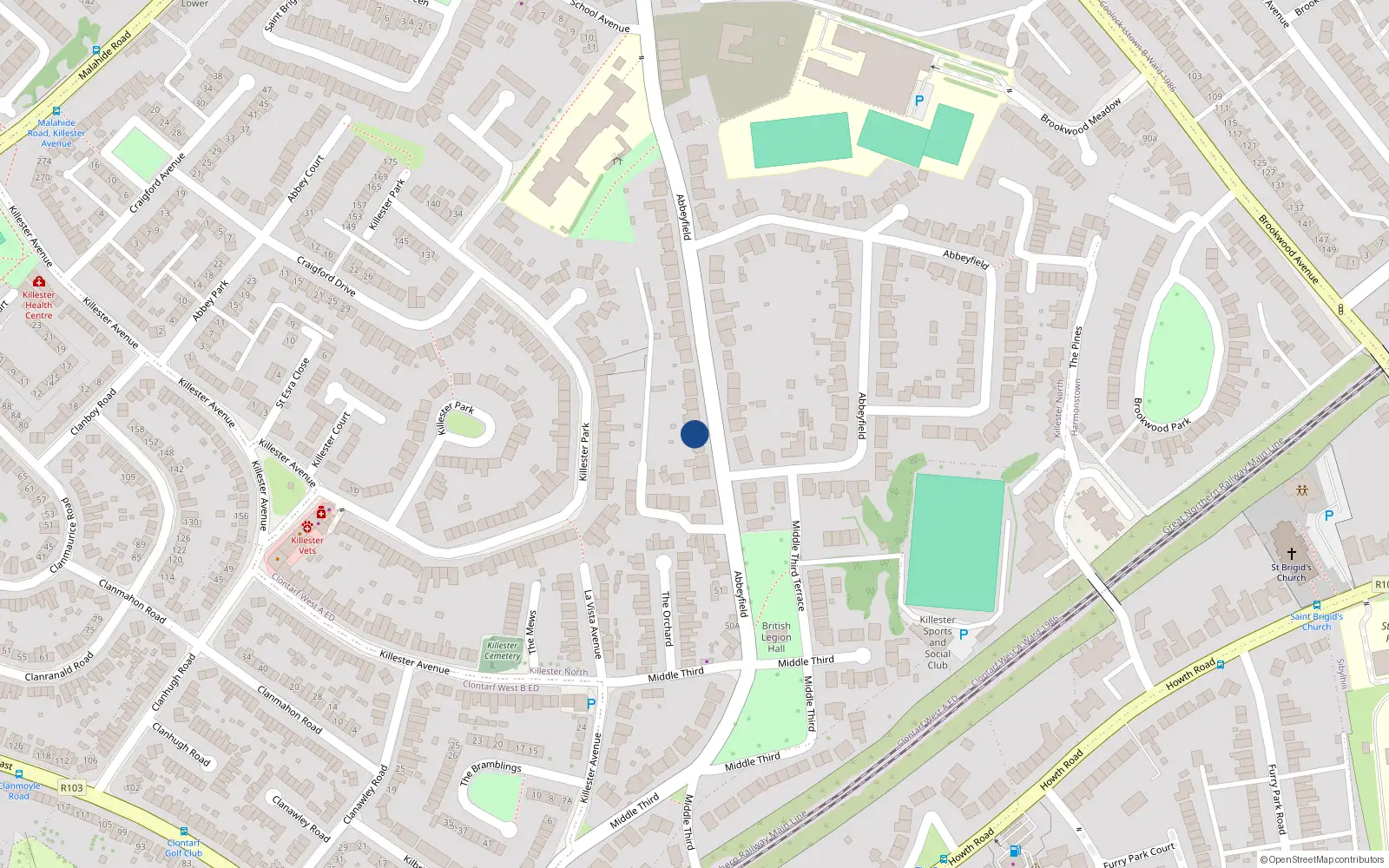Overhead map showing the location of 5 Abbeyfield, Dublin 5