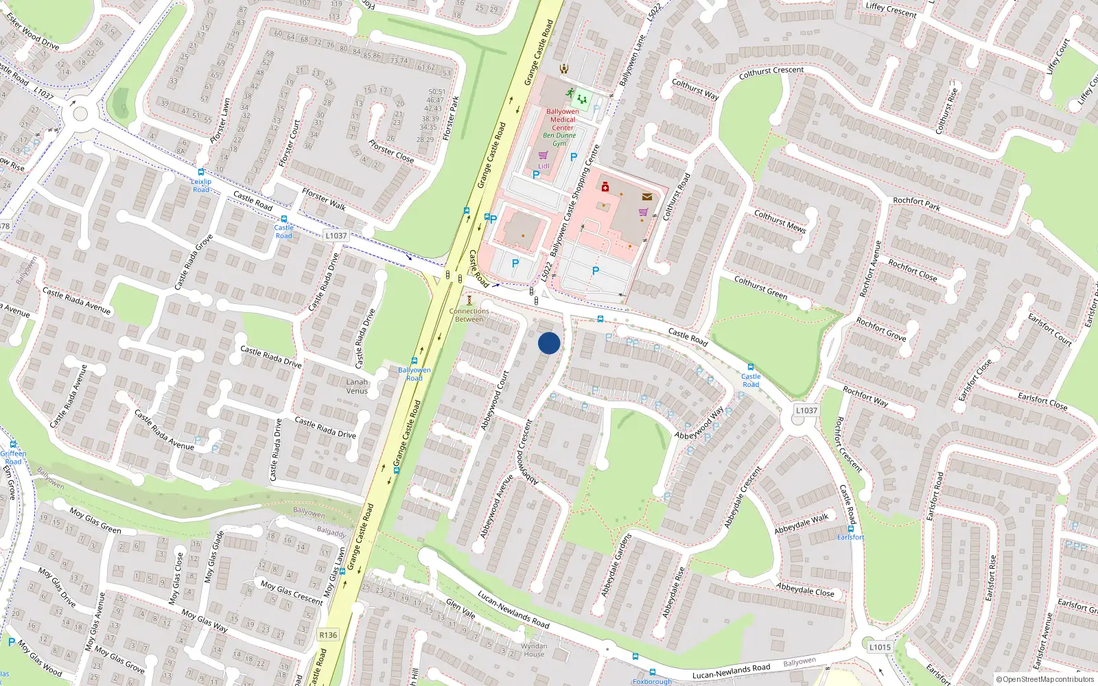 Overhead map showing the location of 5 Abbeywood Avenue, Lucan