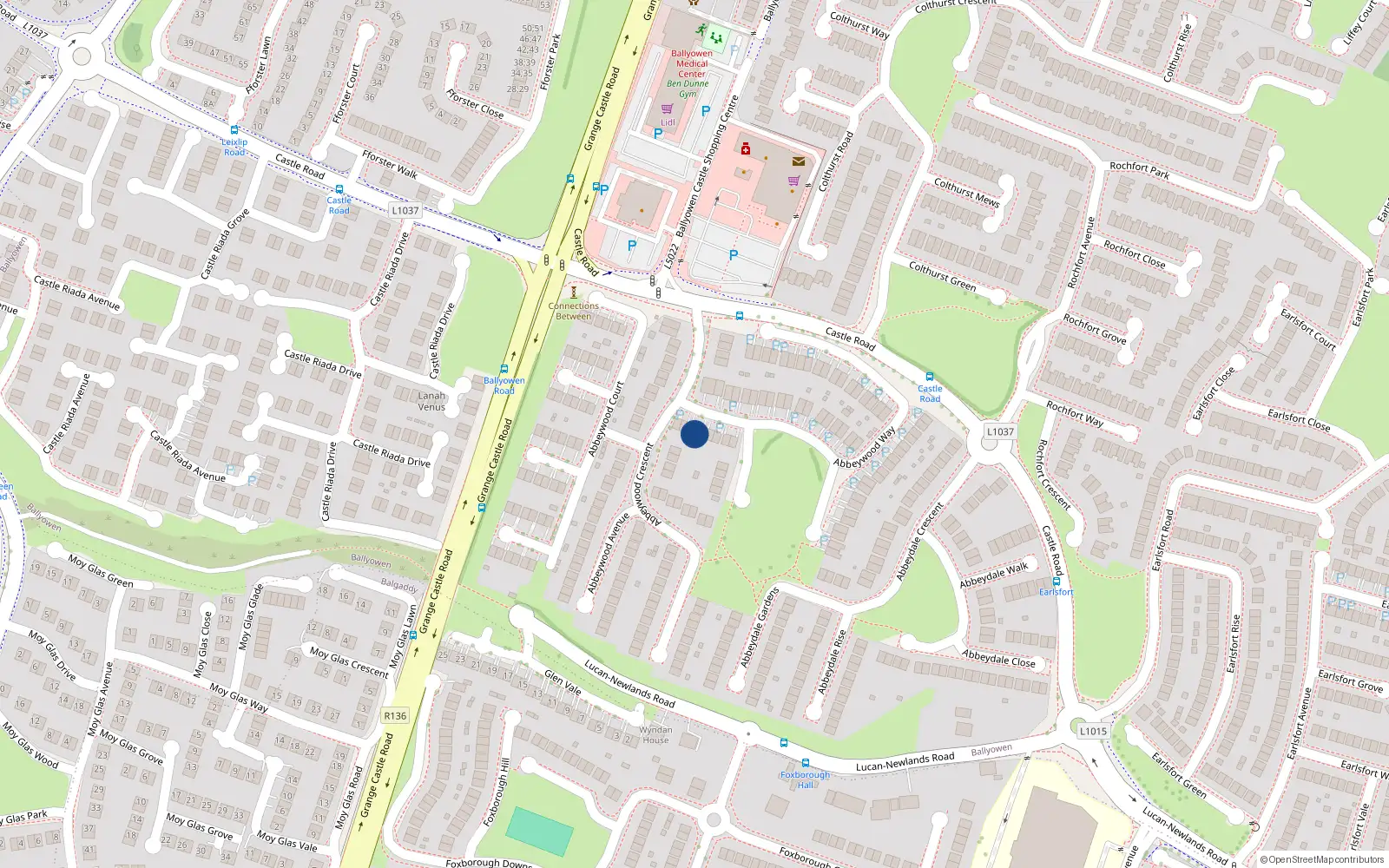 Overhead map showing the location of 5 Abbeywood Way, Lucan
