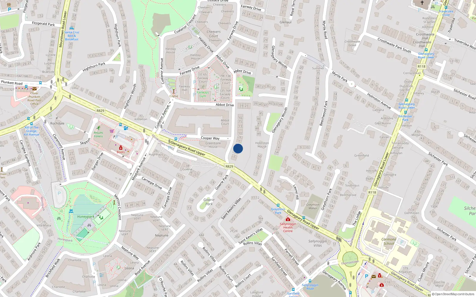 Overhead map showing the location of 5 Abbot Drive, Cualanor