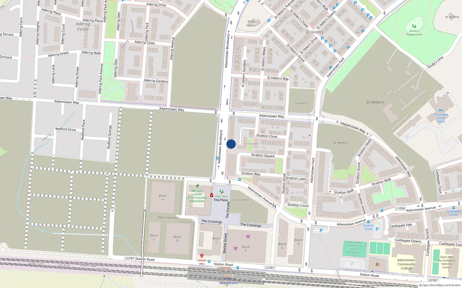 Overhead map showing the location of 5 Adamstown Boulevard, Lucan