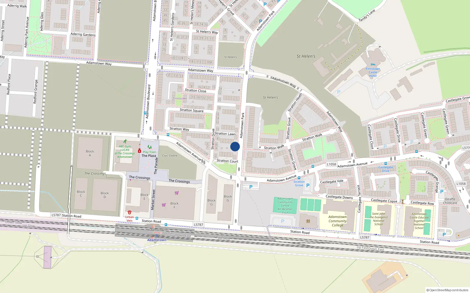 Overhead map showing the location of 5 Adamstown Park, Lucan