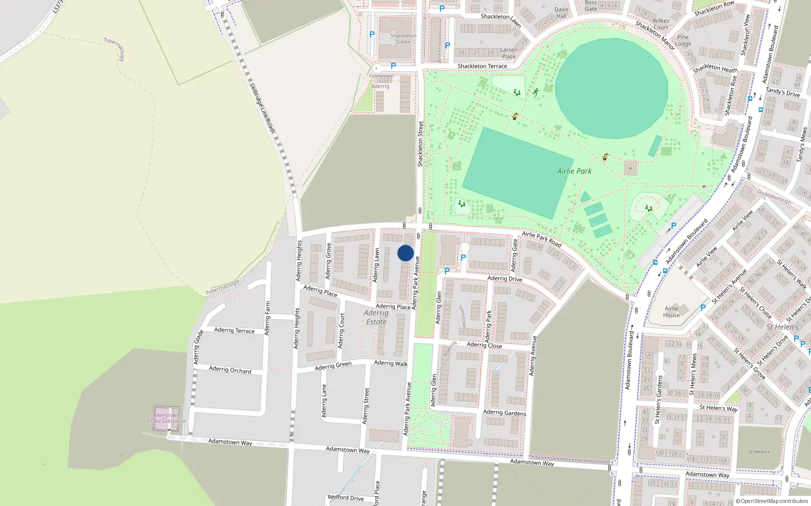 Overhead map showing the location of 5 Adeerig Park Avenue, Adamstown, Lucan