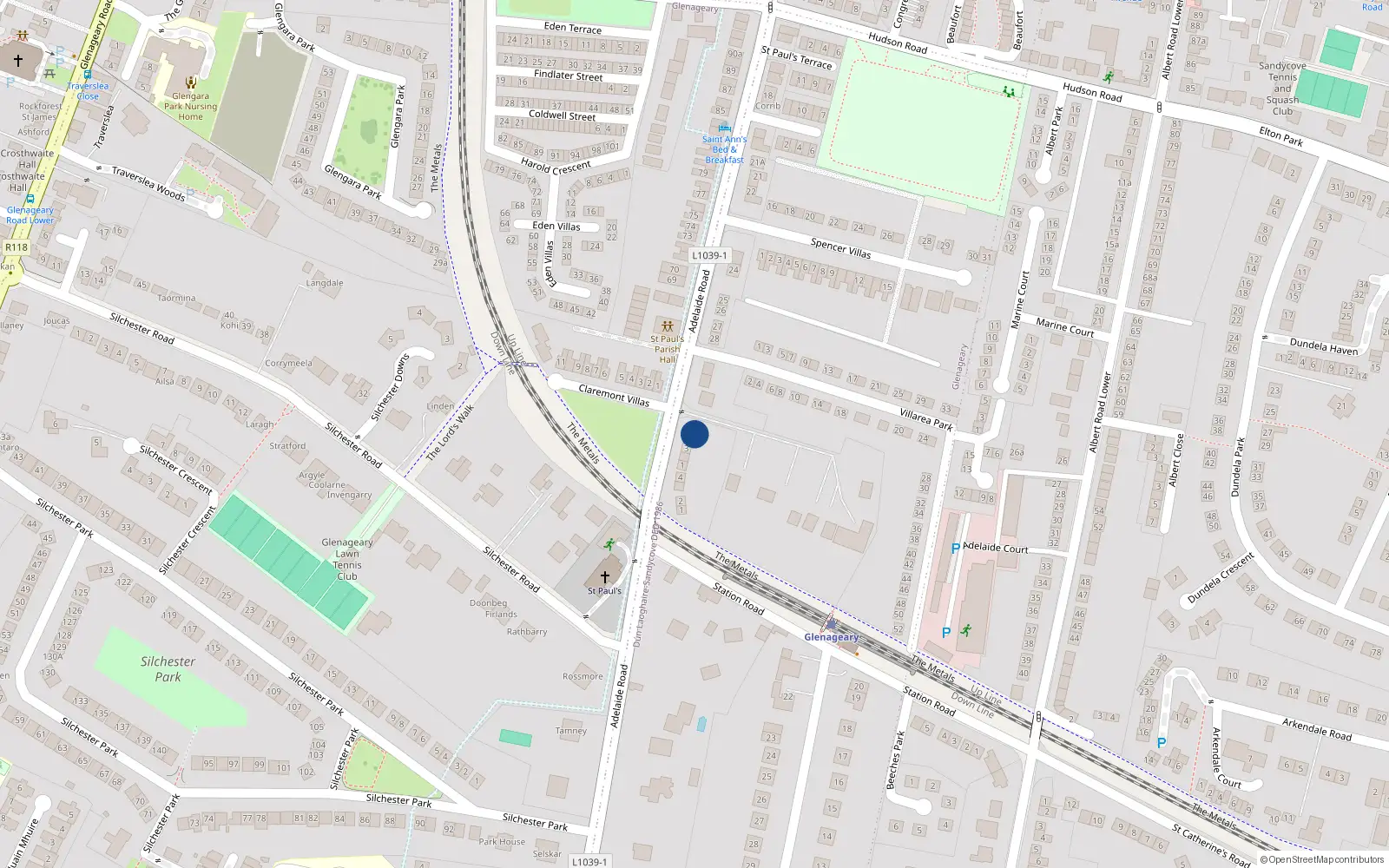 Overhead map showing the location of 5 Adelaide Terrace, Dun Laoghaire, Co Dublin
