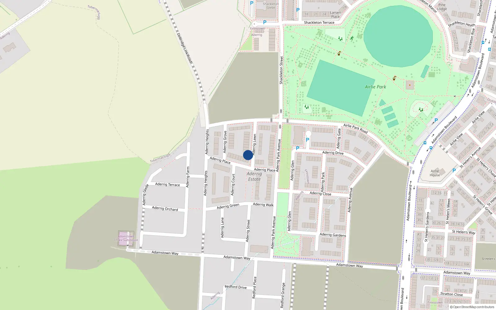 Overhead map showing the location of 5 Aderrig Green, Lucan