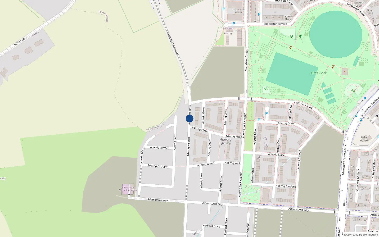 Overhead map showing the location of 5 Aderrig Heights, Aderrig