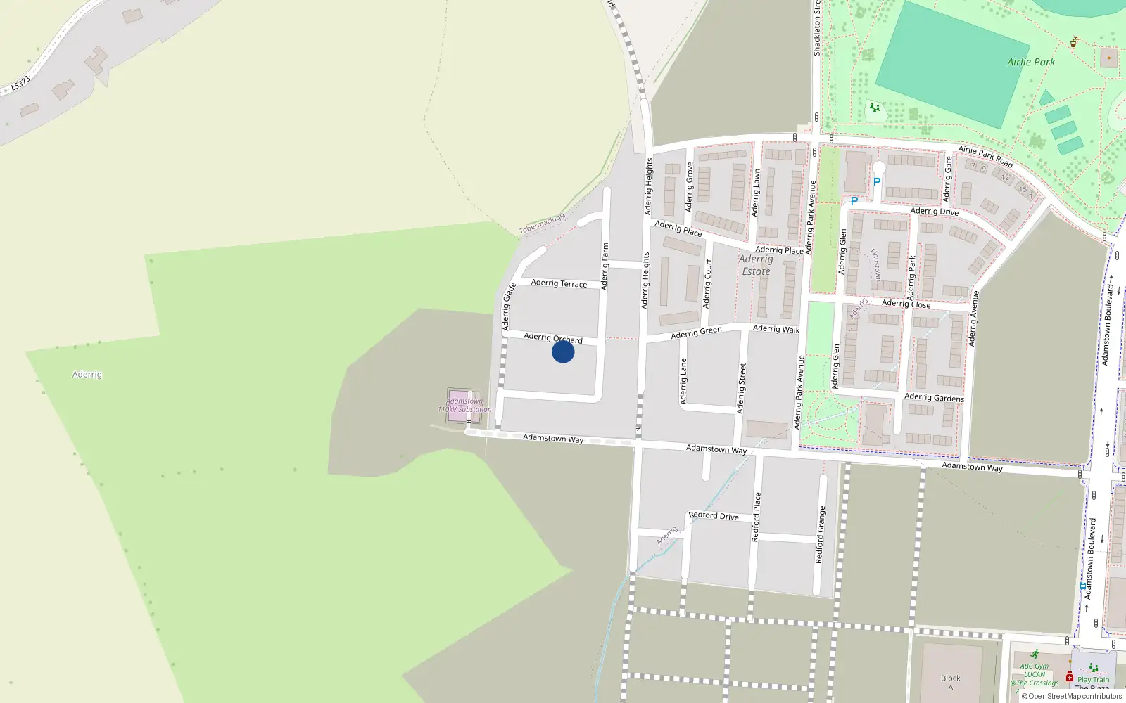 Overhead map showing the location of 5 Aderrig Orchard, Lucan