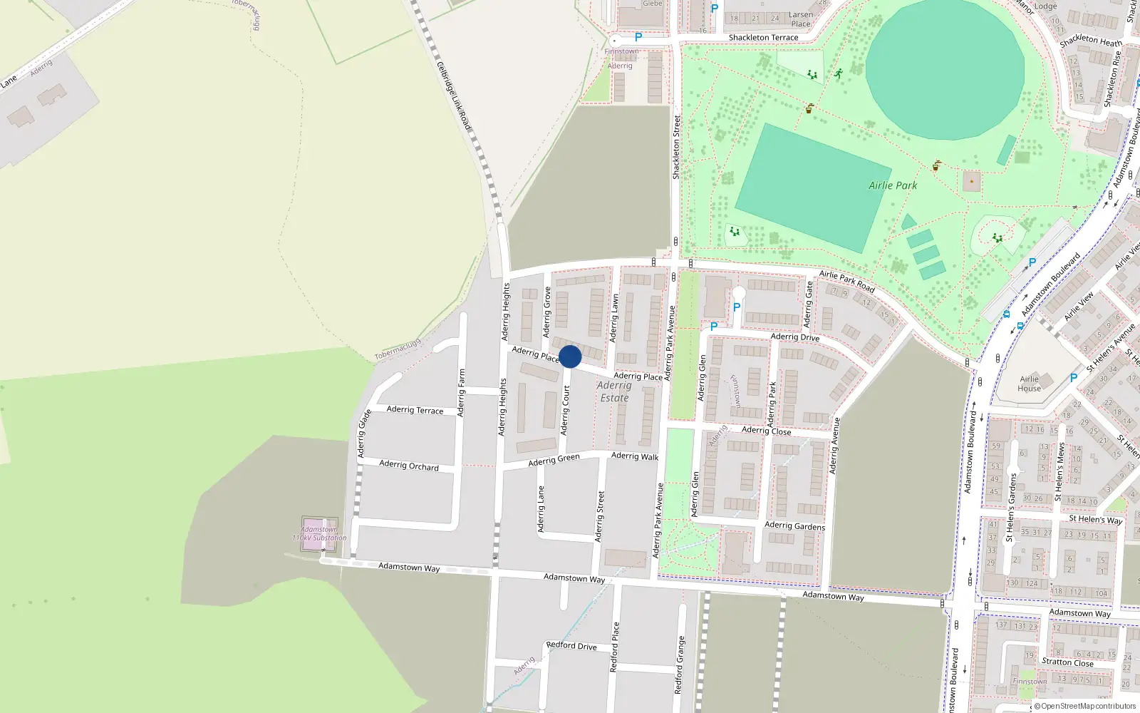 Overhead map showing the location of 5 Aderrig Place, Lucan