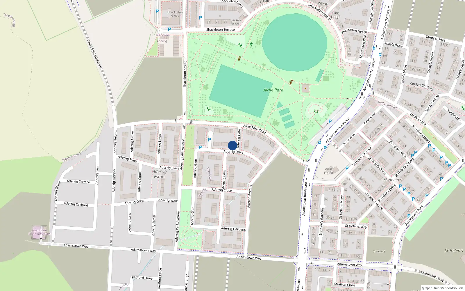 Overhead map showing the location of 5 Aderrig Drive, Lucan