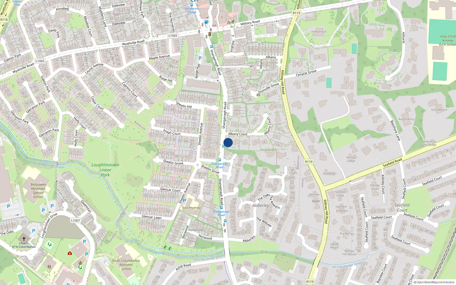 Overhead map showing the location of 5 Albany Court, Killiney