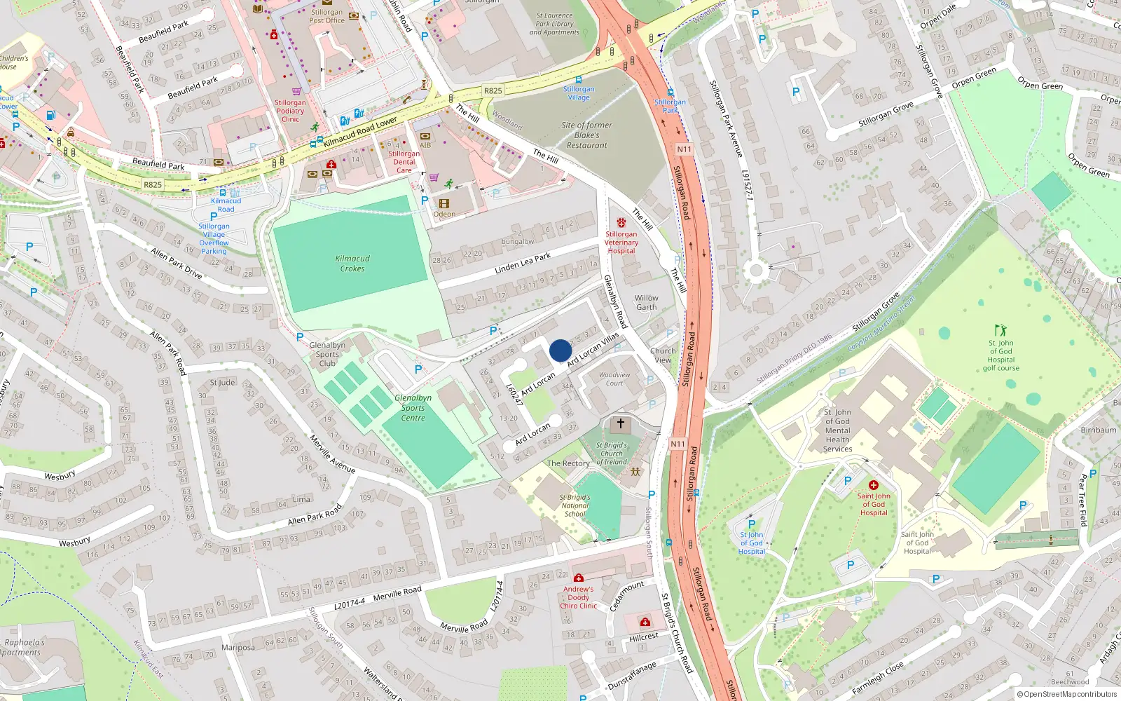 Overhead map showing the location of 5 Árd Lorcain, Dublin