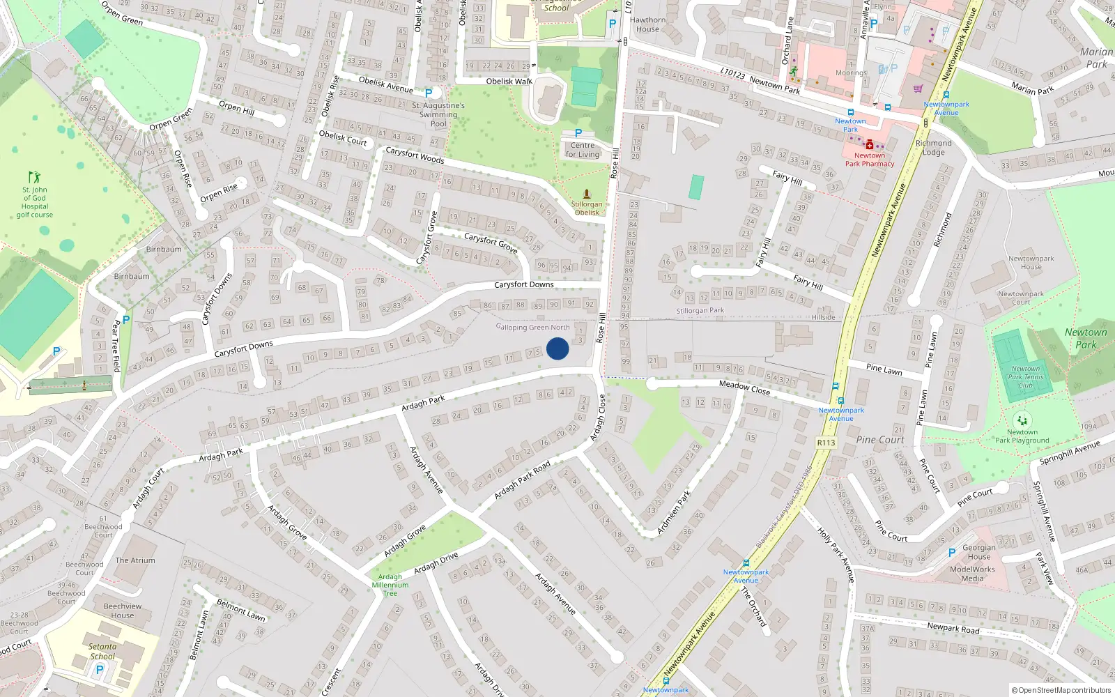 Overhead map showing the location of 5 Ardagh Park, Blackrock