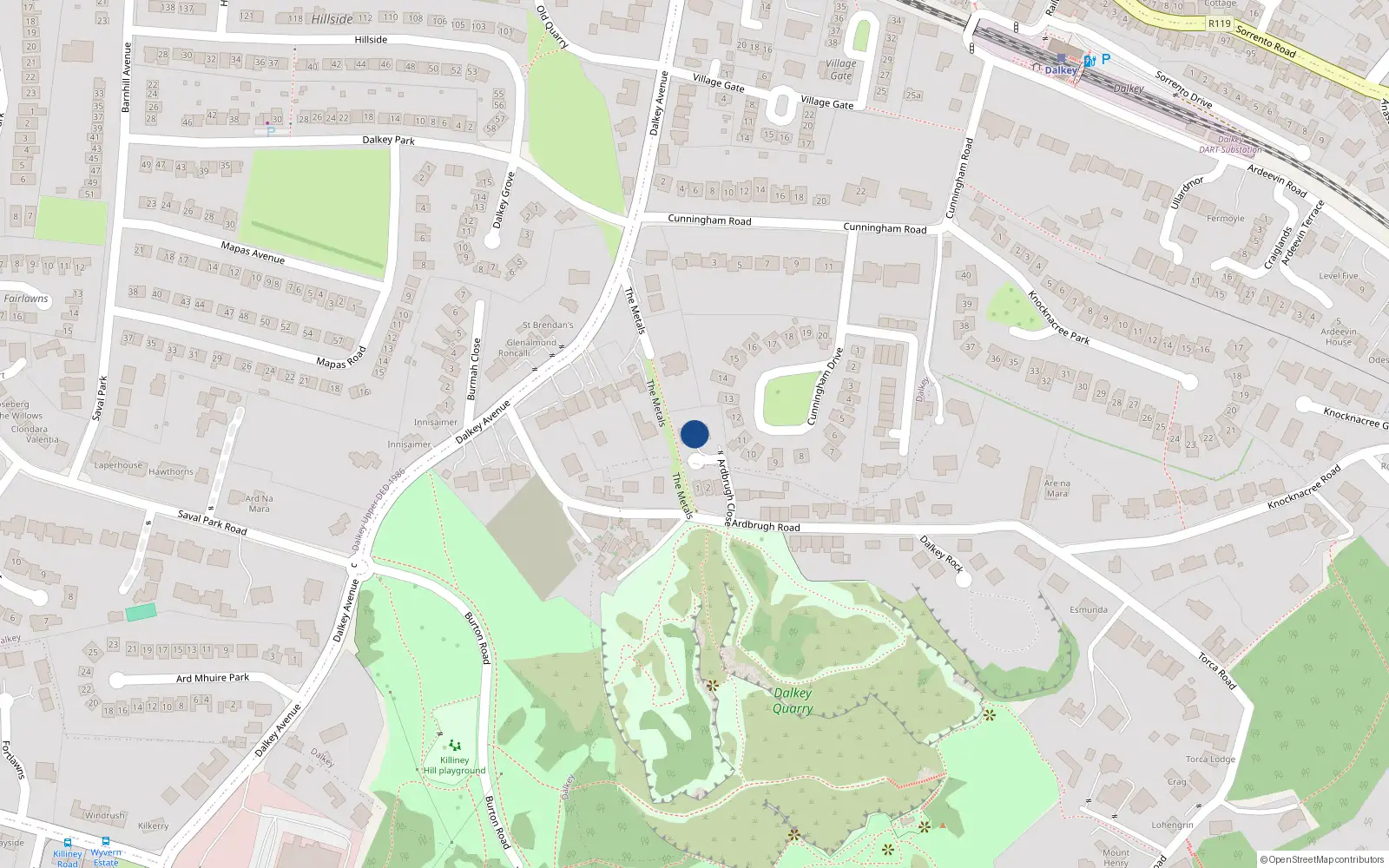 Overhead map showing the location of 5 Ardbrugh Close, Dalkey