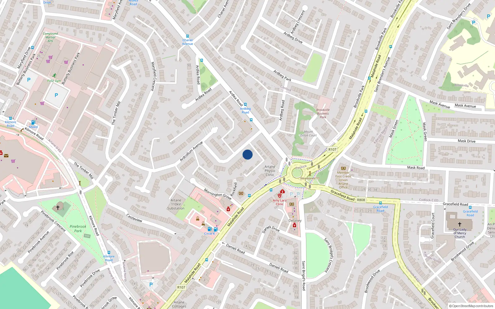 Overhead map showing the location of 5 Ardcollum Avenue, Artane, Dublin 5