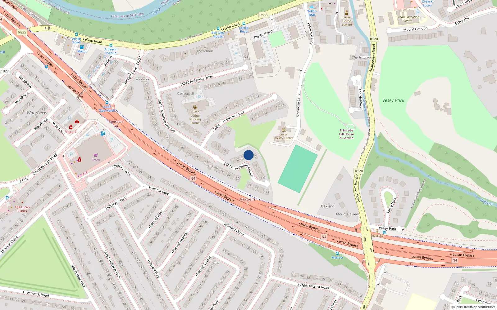 Overhead map showing the location of 5 Ardeevin Manor, Lucan