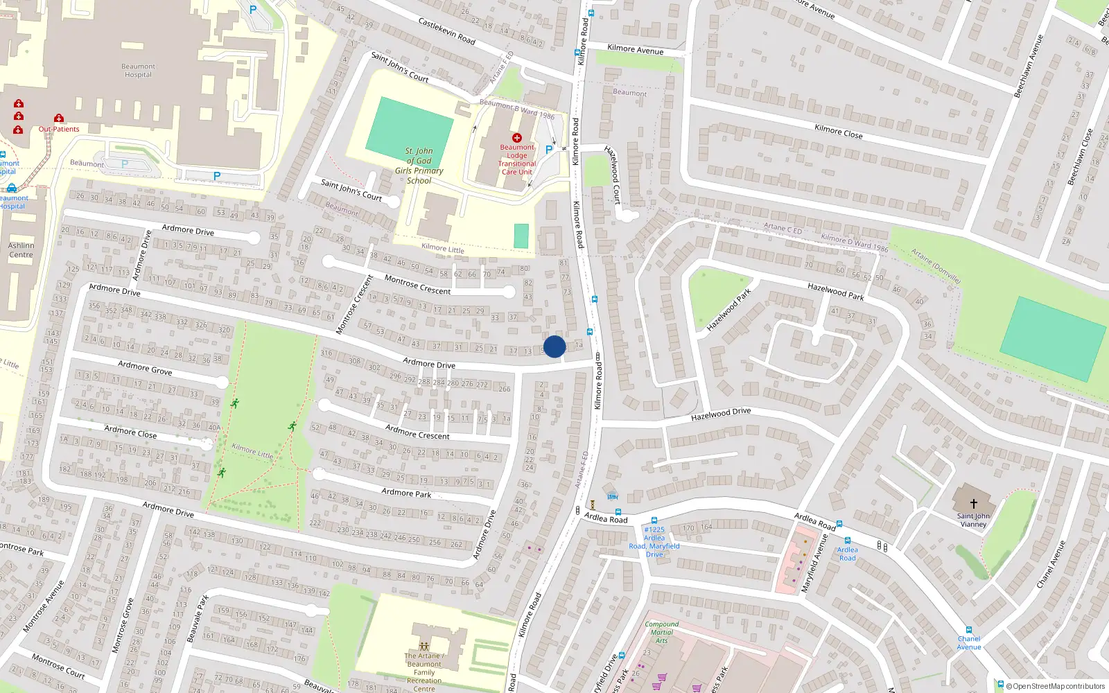 Overhead map showing the location of 5 Ardmore Drive, Dublin 5