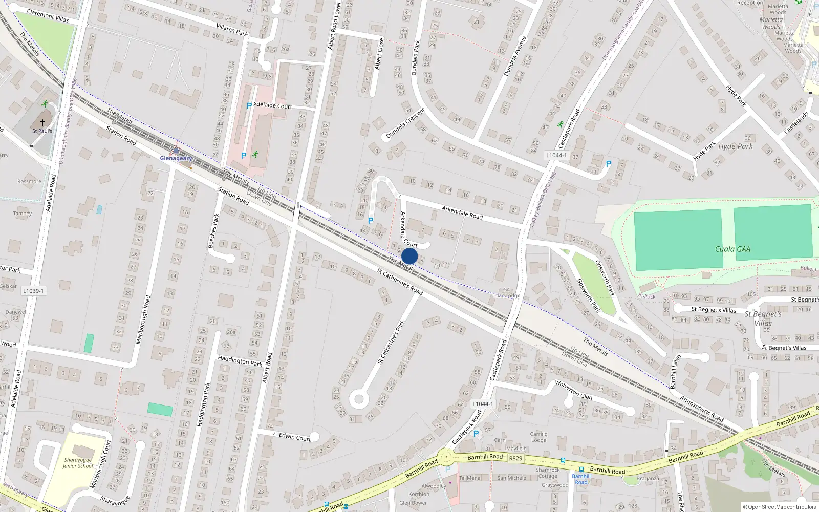 Overhead map showing the location of 5 Arkendale Court, Glenageary, Dublin