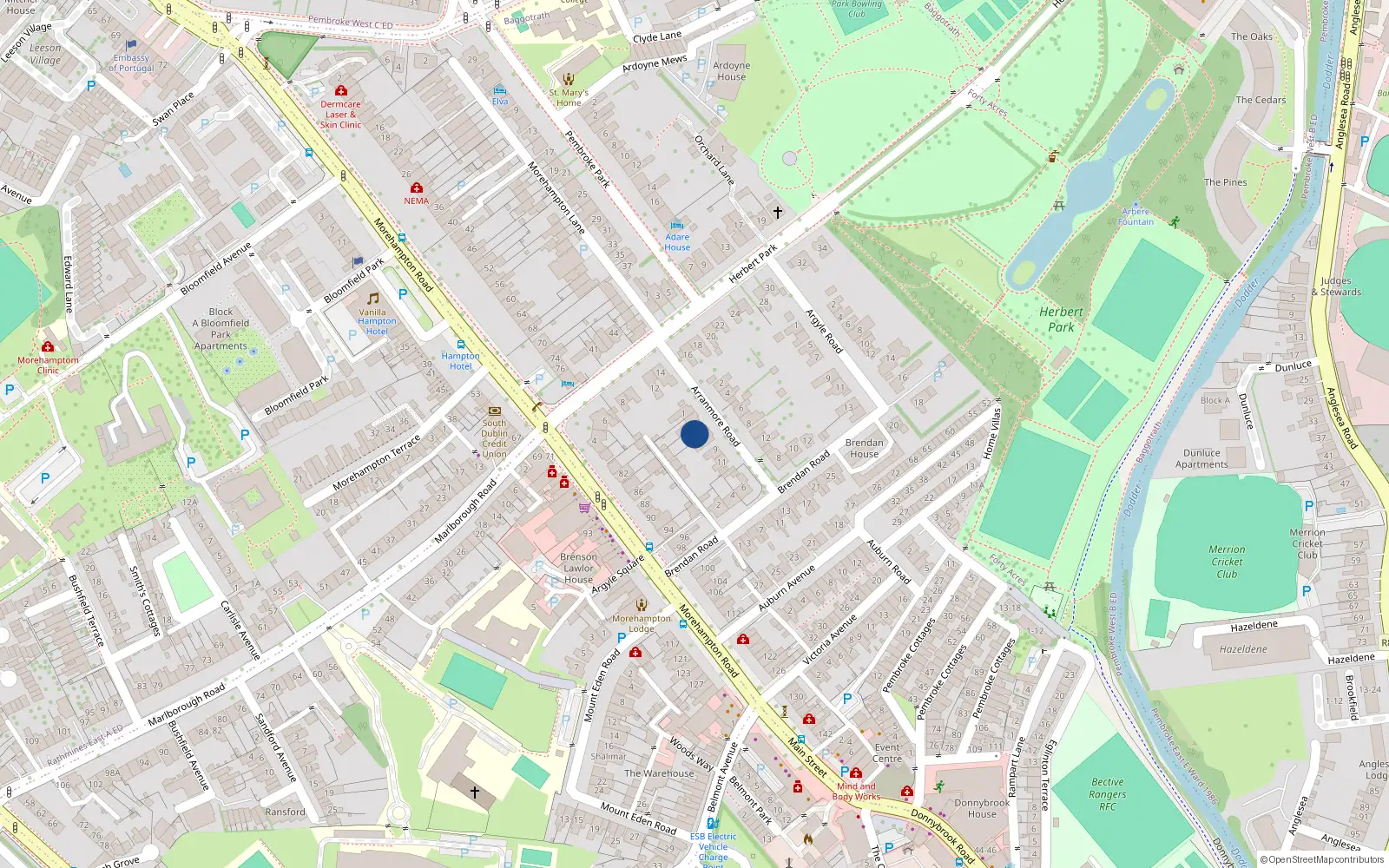 Overhead map showing the location of 5 Arranmore Road, Dublin 4