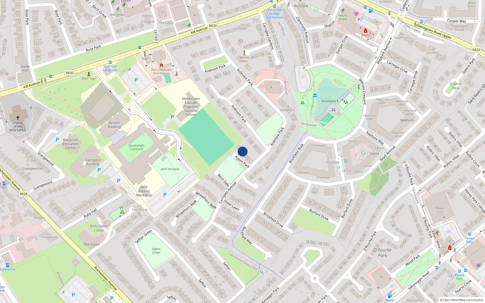 Overhead map showing the location of 5 Aspen Park, Carriglea Downs, Dun Laoghaire