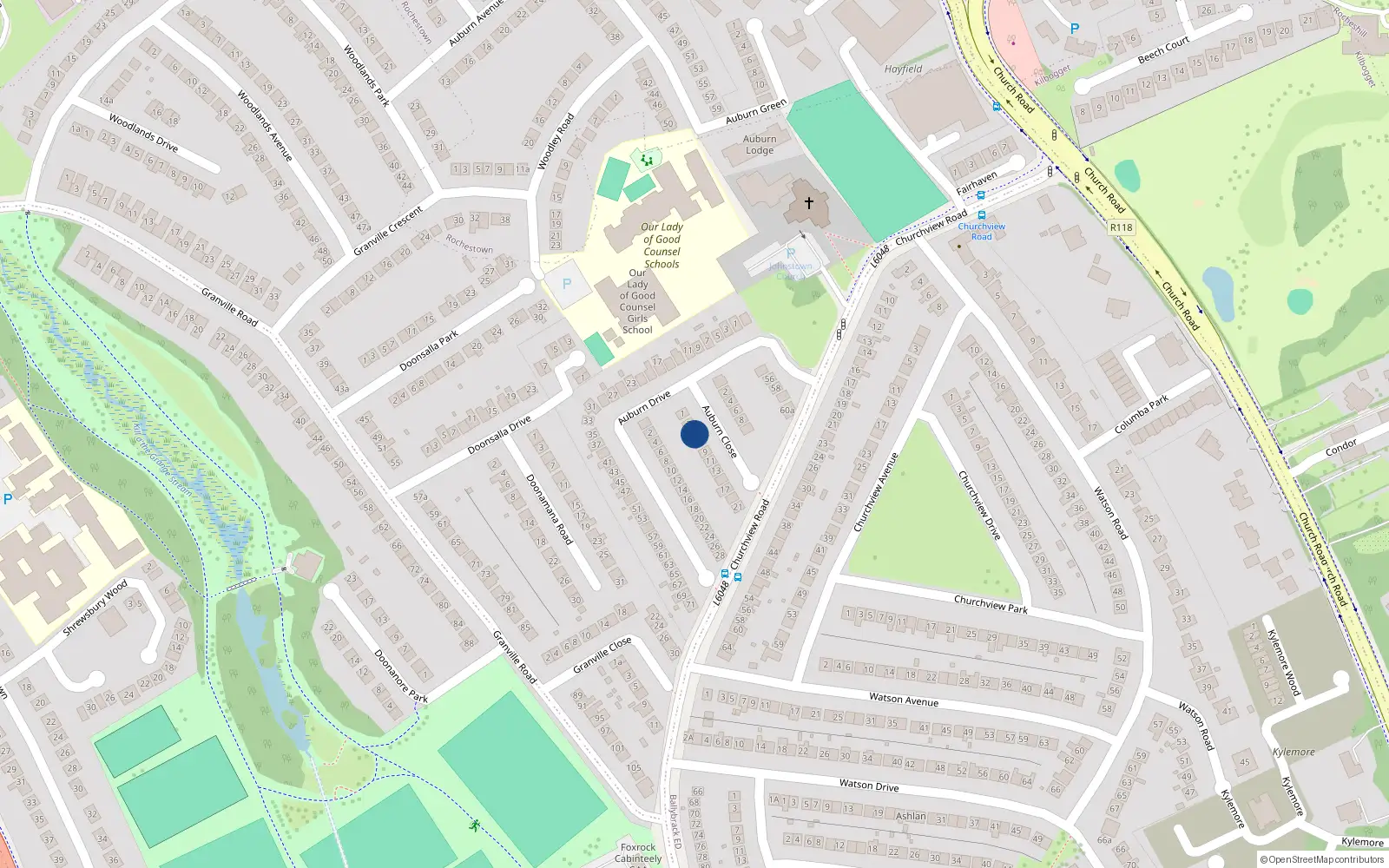 Overhead map showing the location of 5 Auburn Close, Ballybrack