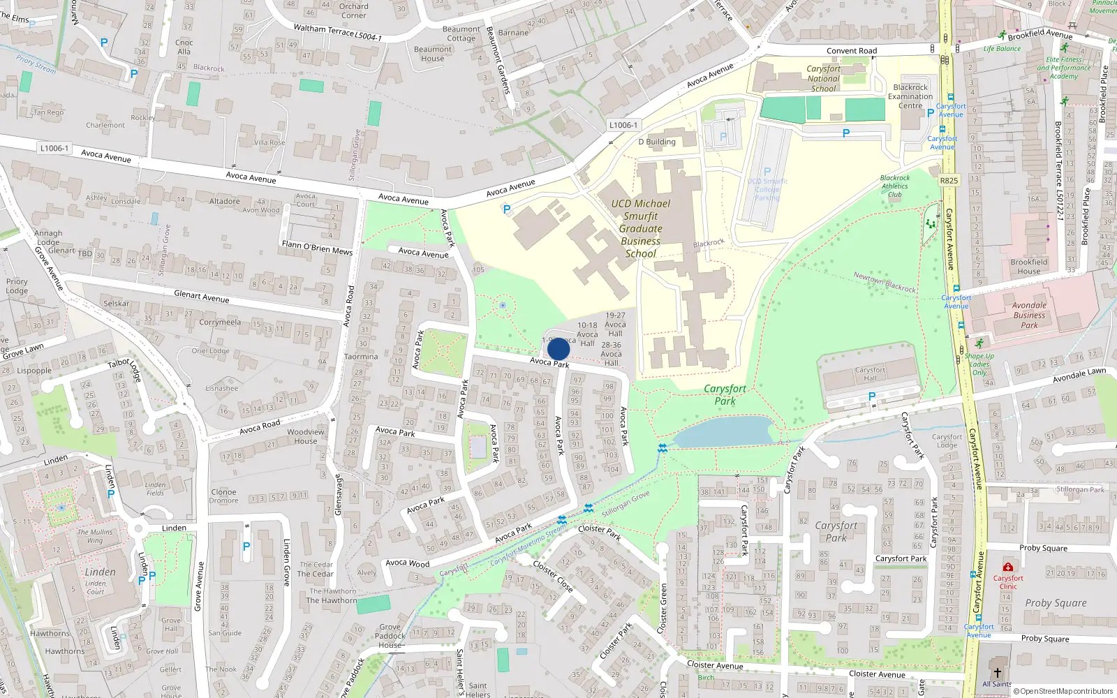 Overhead map showing the location of 5 Avoca Hall, Avoca Park, Blackrock