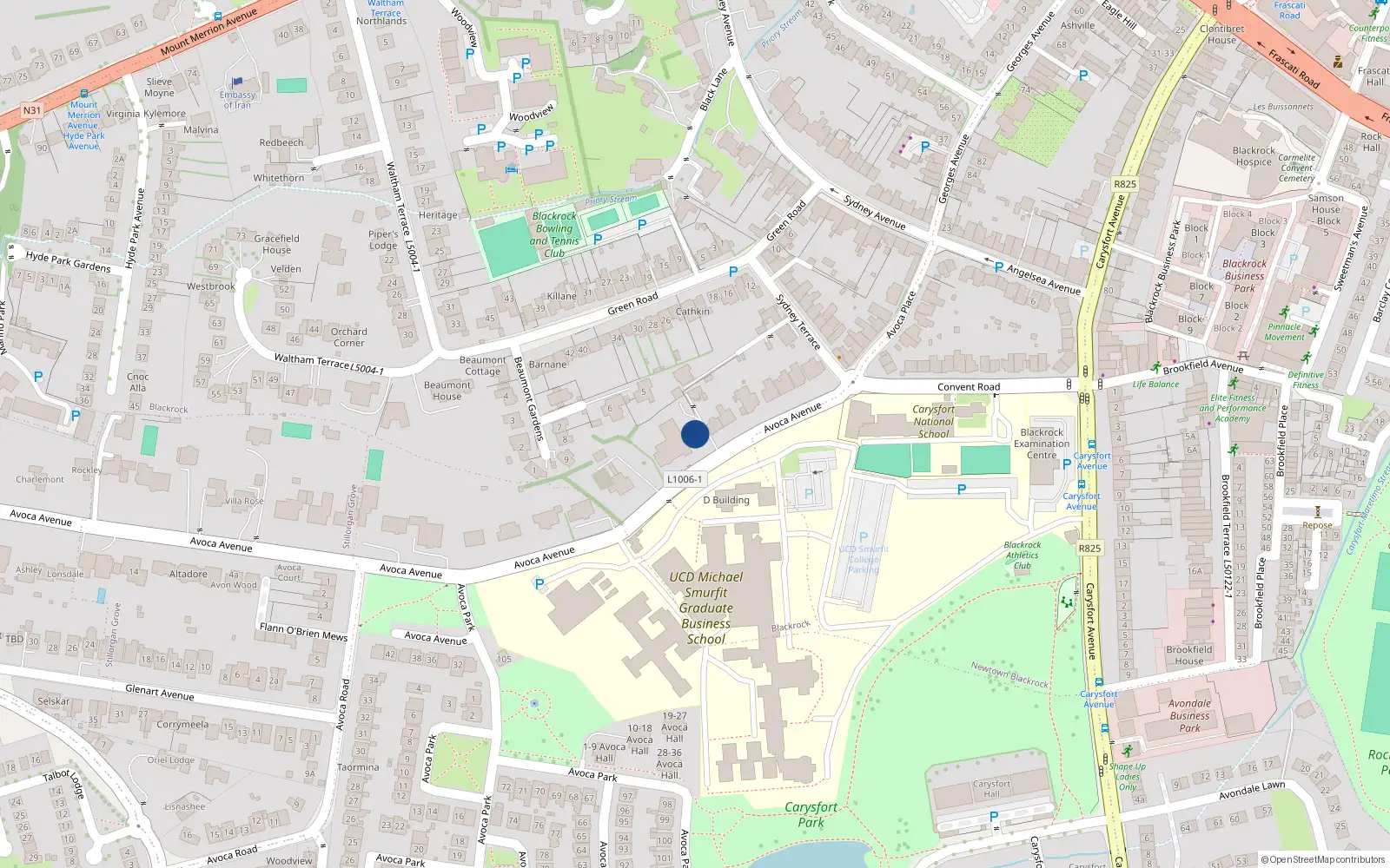 Overhead map showing the location of 5 Avoca House, Avoca Avenue, Blackrock